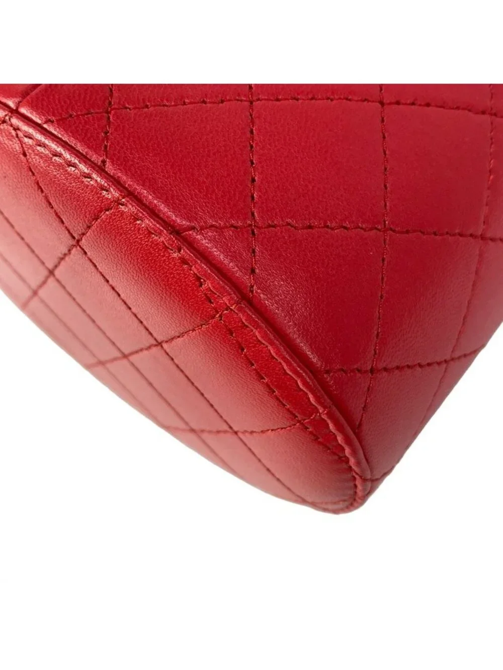 Chanel Vanity Bag Quilted Red Box Bag Chain Shoulder Gold with Mirror Mini